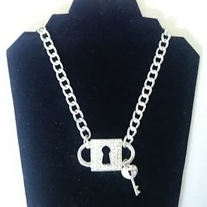 Silver Tone Lock and Key Necklace